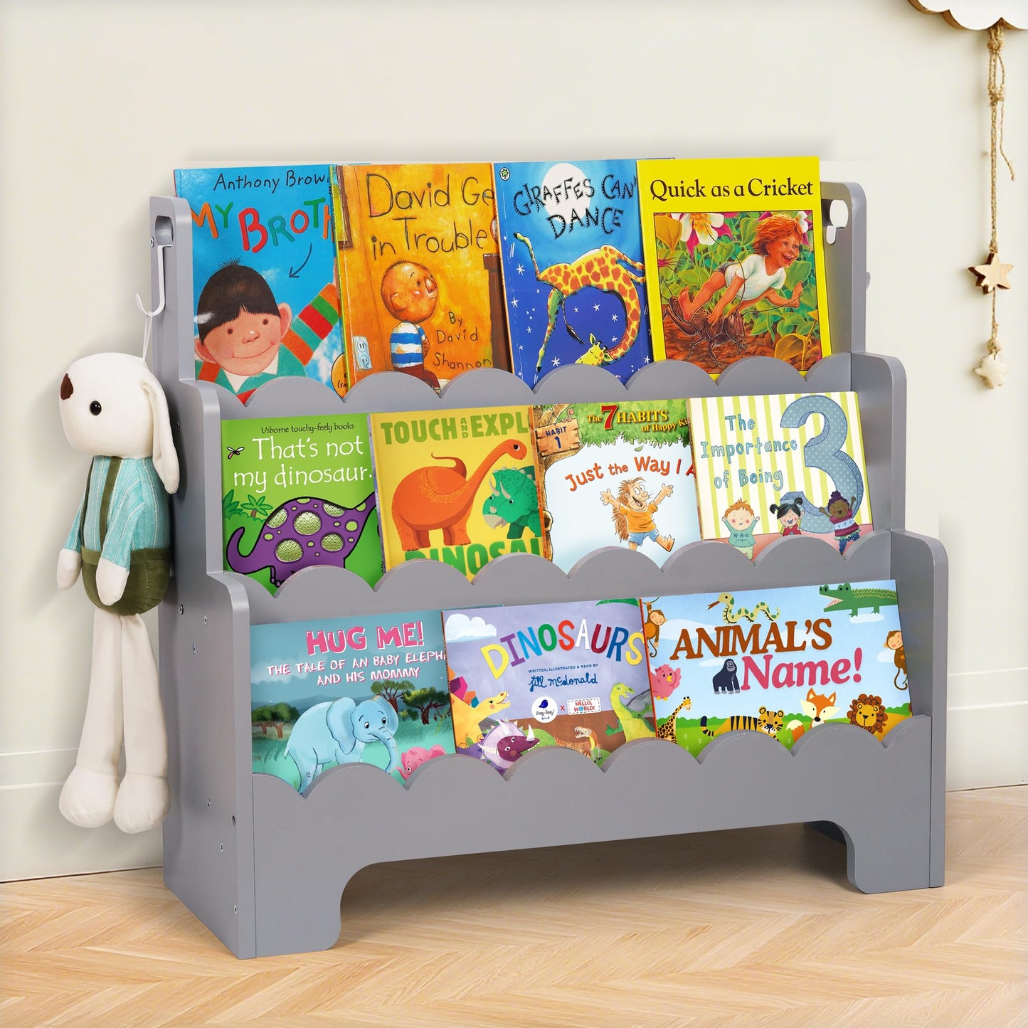 Tohiasen Kids Bookshelf Wooden 3-Tier, Scalloped Book Shelf for Kids Rooms, Front Facing Toddler Montessori Bookshelf, Baby Nursery Book Shelves Kid Classroom Book Shelf Bookcase