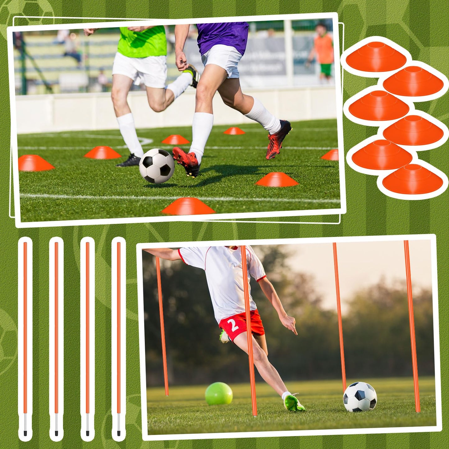 JellyArch Agility Training Equipment Soccer Speed Training Includes 4 Adjustable Soccer Agility Poles 4 Agility Hurdles 6 Soccer Cones for Youth Adults Athletes Football Soccer Training(Orange)