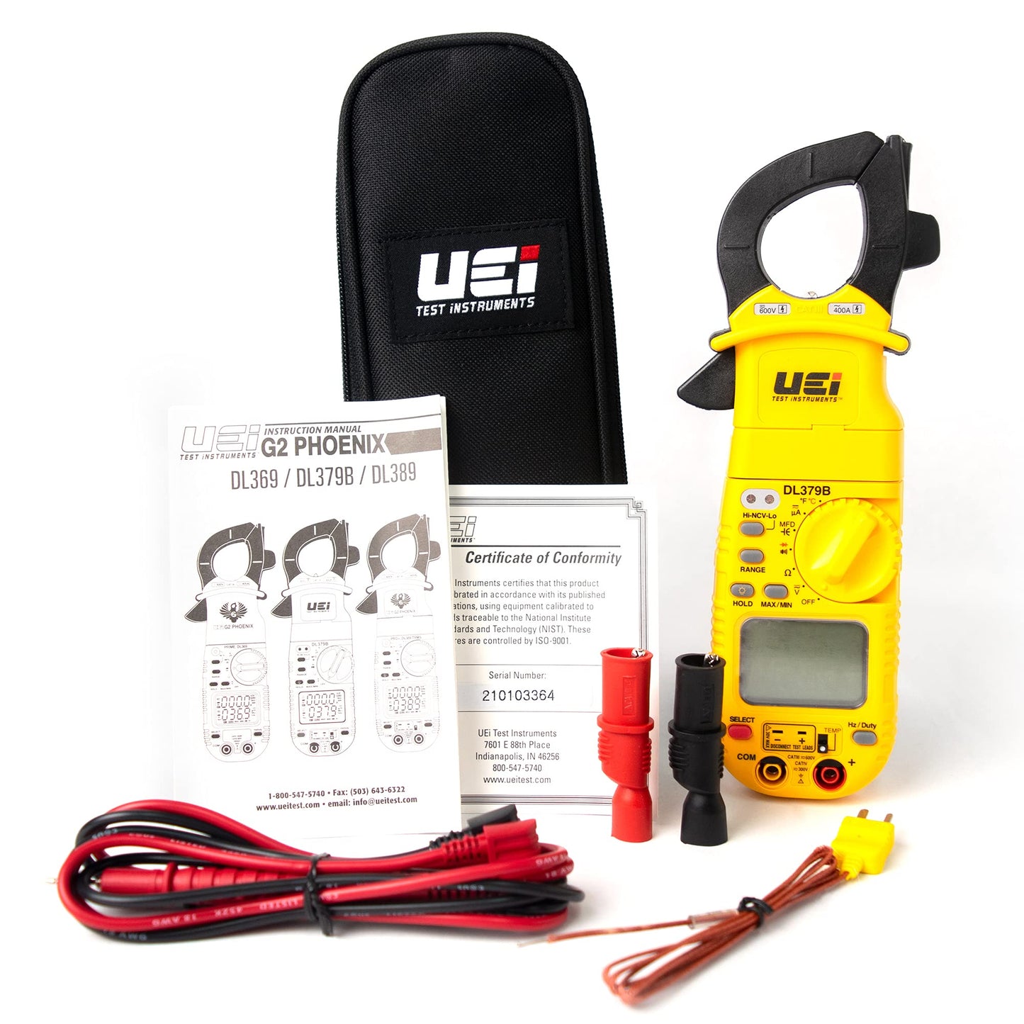 UEi DL379B Digital Clamp Meter Auto Ranging, HVAC Current Voltage Tester w/Magnetic Mount, Measures AC Amps AC/DC Volts Temperature Capacitance Frequency Diodes Duty Cycle Continuity Resistance NCV