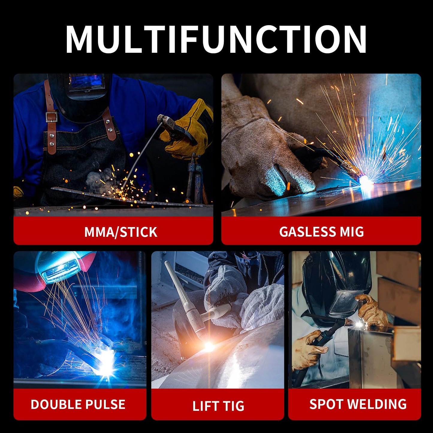PONEY 200Amp Double Pulse MIG Aluminum Welder 9 in 1 MIG/MAG/FLUX/MIG Synergy/Single Pulse MIG/Double Pulse MIG/TIG LIFT/Spot Welding/MMA 220V Multi Process Welding Machine with LCD Digital Display
