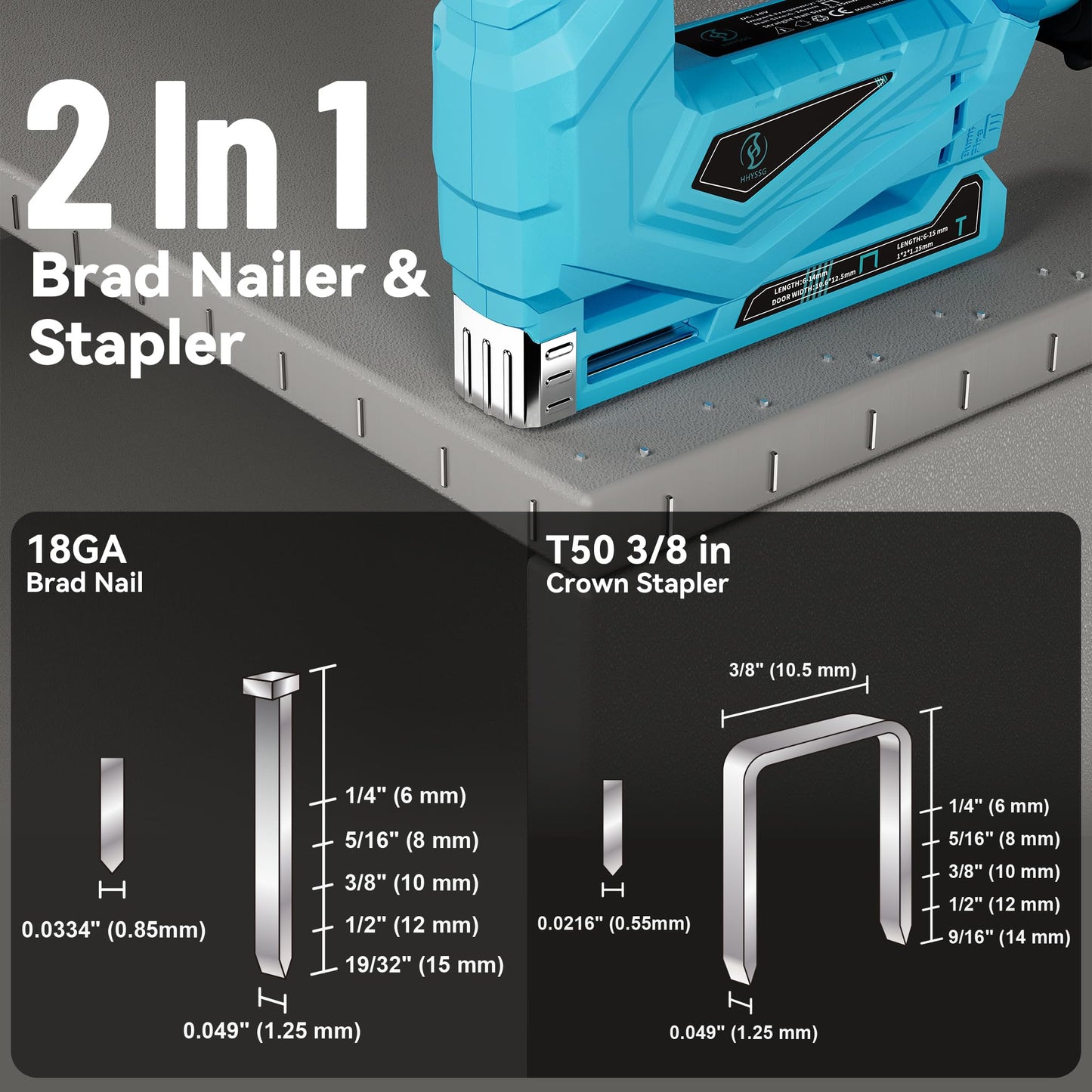 Cordless Nail Gun, 2-in-1 Brad Nailer & Staple Gun, 18V Battery Powered Electric Nailer with 2000PCS Nails & Staples, Single/Contact Firing for Upholstery, DIY, Home Repair & Carpentry