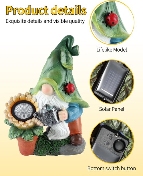 iStatue Large Solar Garden Gnome - 12-Inch Hand-Painted Outdoor Decor for Patios & Yards