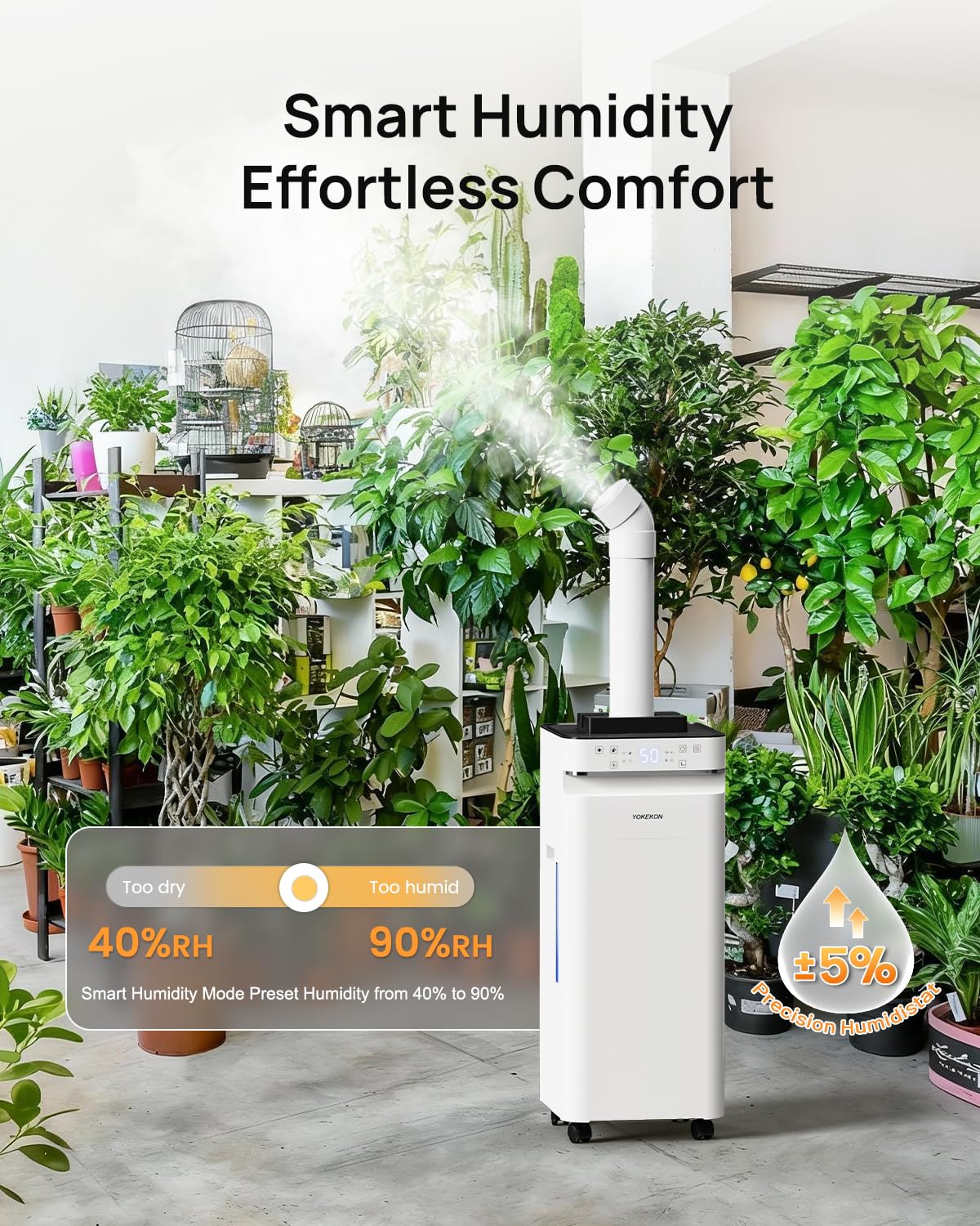 YOKEKON Humidifier Large Room 5.8Gal/22L, 2500 sq.ft. Cool Mist Humidifiers for Home Bedroom with Flame & Night Light, Top Fill Whole House Humidifier with Extension Tube, Plants, Kids, Adults, White