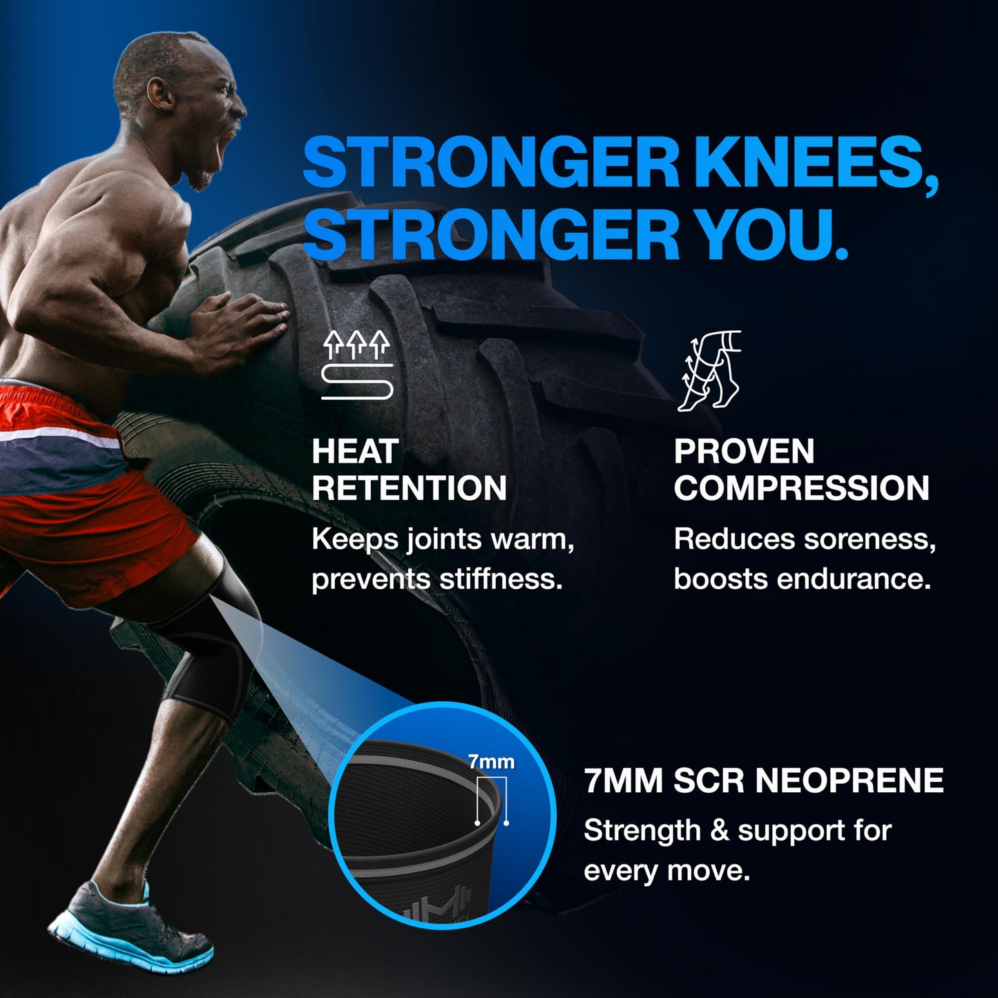 Modvel 7mm Neoprene Knee Sleeves for Men & Women Weightlifting & Powerlifting – Compression Knee Sleeve Support for Squats, Gym, Training – USPA, IPL Approved – Medium Black (Pair)