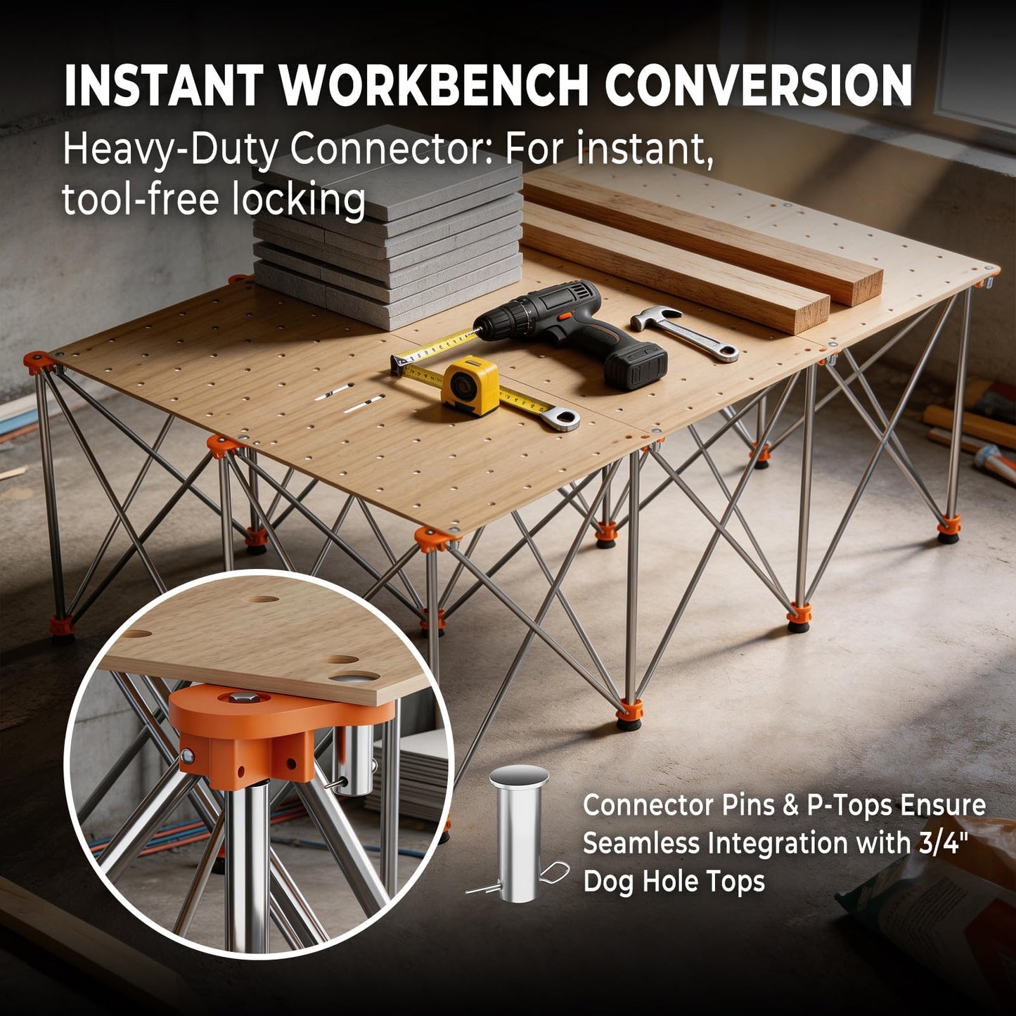 Joinerjetly 30" Tall Portable Folding Workbench 6x4 FT, Stable 12-Leg Collapsible Work Stand with Adjustable Leveling Feet, Lightweight 4500 lbs Capacity Sawhorse Table for Woodworking & Jobsite