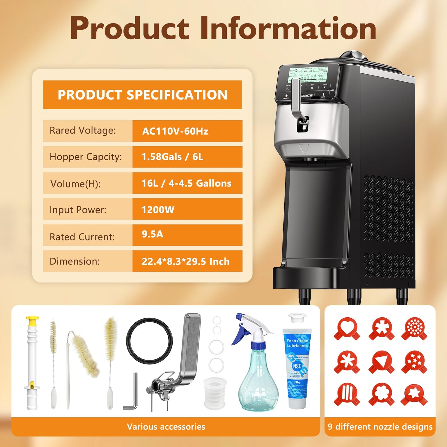 Soft Serve Ice Cream Machine – 3.5 Gal/H Single Flavor Ice Cream Maker with 5" HD Display, Pre-Cooling Function & 1.6 Gal Hopper, Ideal for Cafés, Restaurants, Bakeries and Commercial Use