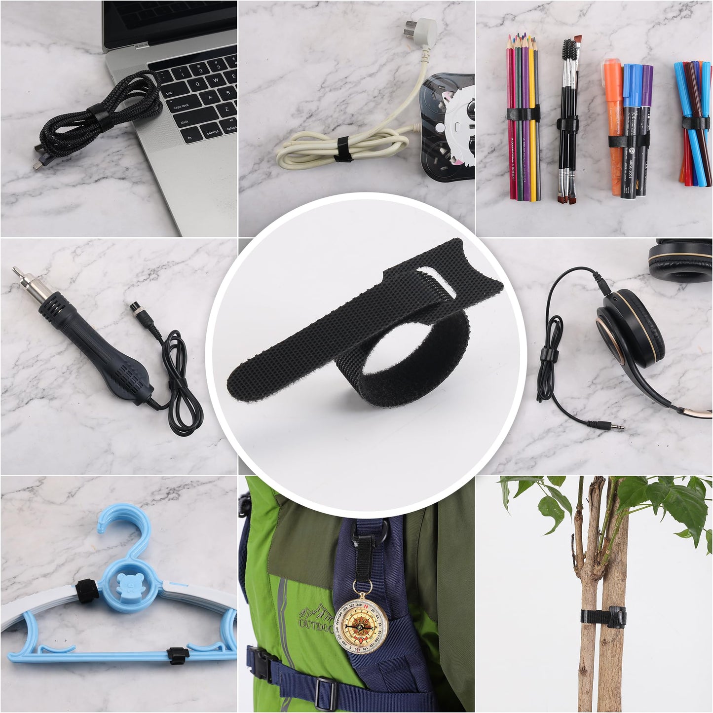 Nettbe Reusable Cable Ties, 126 PCS 6 Inches Adjustable Cord Straps Wire Organizer Cord Wrap and Hook Loop Cable Management