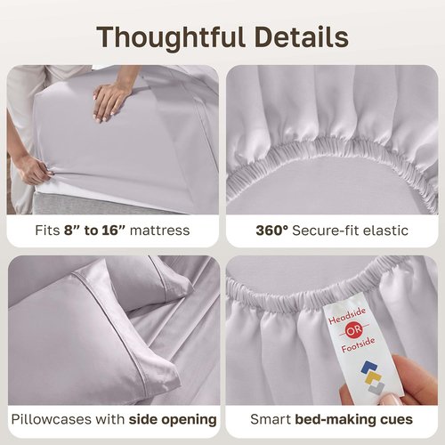 California Design Den King Size Cotton Sheet Set - 100% Soft Cotton, 400 Thread Count, Deep Pockets | Dusky Lavender Grey