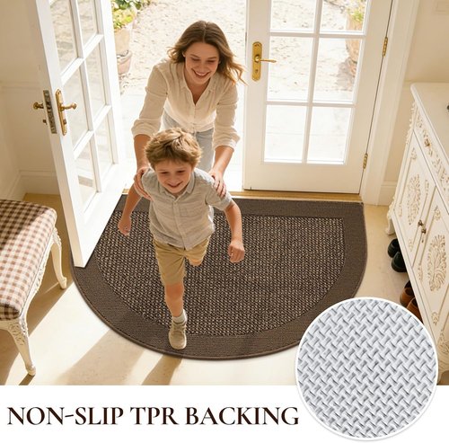 Half Circle Door Mat by [Brand Name] - Non-Slip, Washable Indoor Entrance Mat | 17"x30", Brown, Traps Dirt & Moisture