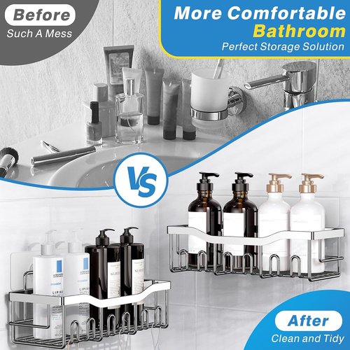 EUDELE Rustproof Stainless Steel Shower Caddy - No Drill Adhesive Organizer | XL Size for Bathroom & Kitchen Storage