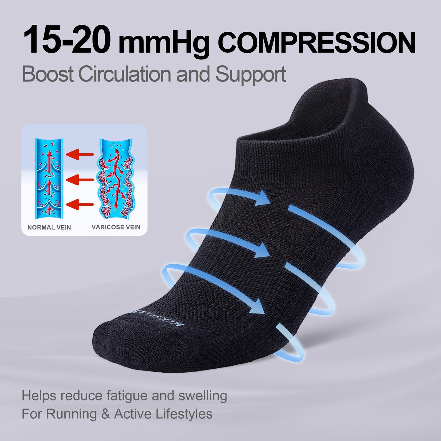 LEVSOX Ankle Compression Socks for Women and Men, Bamboo Viscose Low Cut Cushioned Athletic Running Socks