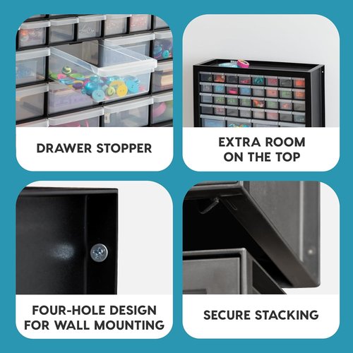 IRIS USA 44-Drawer Storage Cabinet - Stackable Organizer for Screws, Nuts, Bolts & Crafts - Black