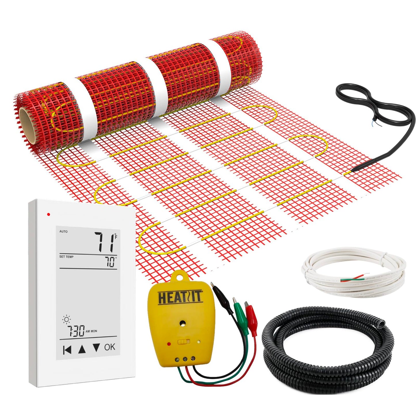 100 sqft HEATIT Warmmat Electric Radiant Self-adhesive Floor Heat Heating System & ET-72 Thermostat & Alarm Monitor