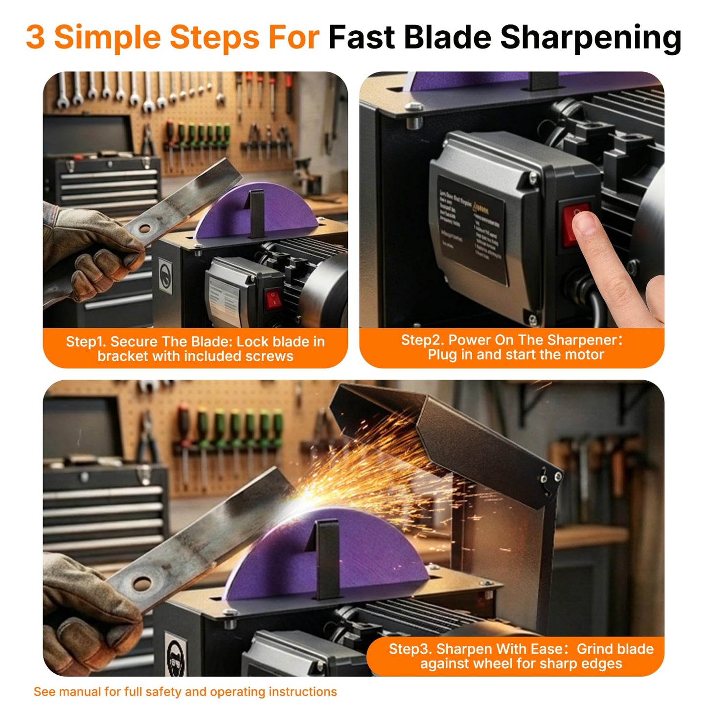 Merry Loop Lawn Mower Blade Sharpener, 1HP 750W Lawnmower Blade Grinder with 9-inch Ceramic Grinding Wheel, Powerful Bench Mower Sharpening Machine for High/Low Lift Blades, Gator Blades, Flat Blades