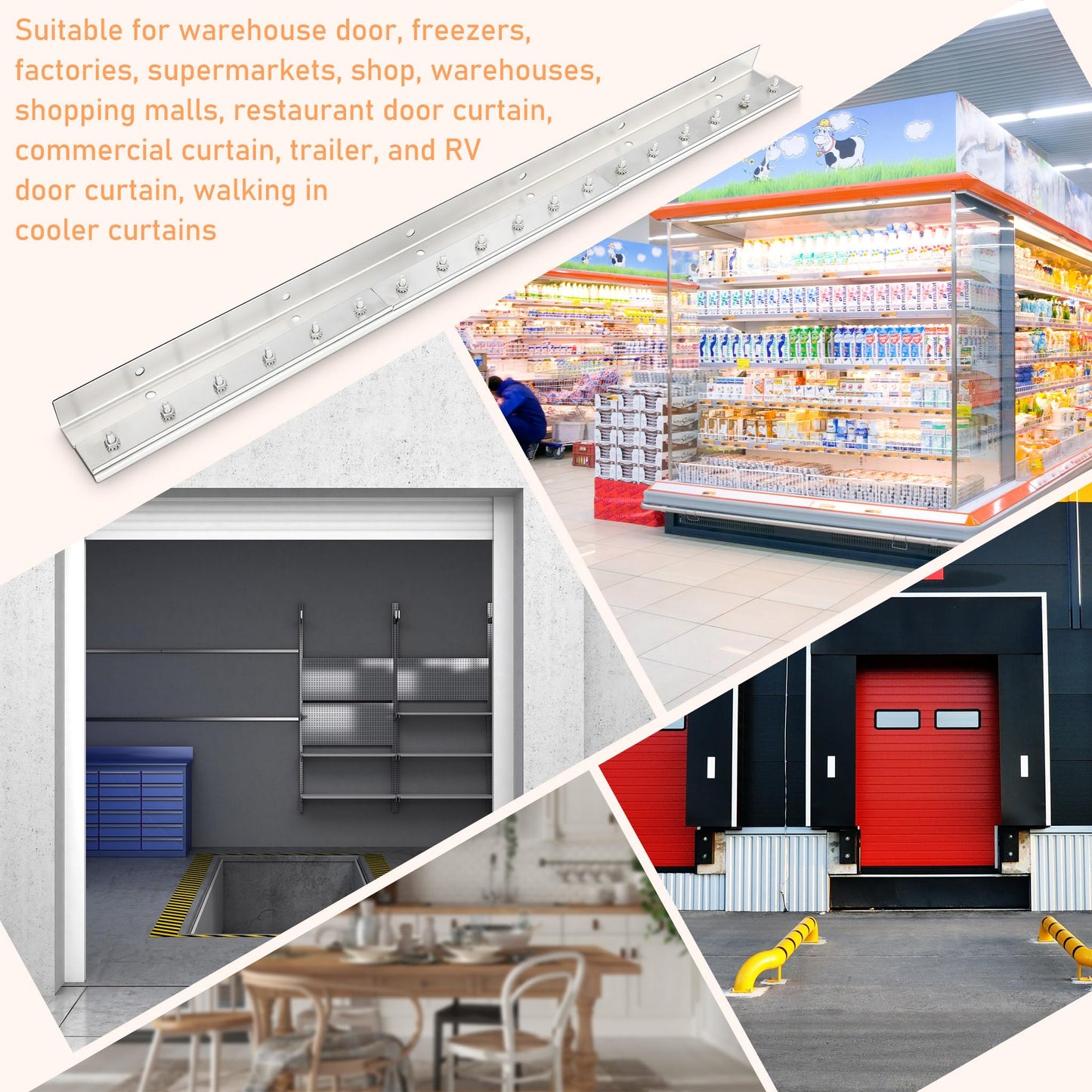 Weysat Strip Curtain Door Hardware, 304 Stainless Steel Commercial Industrial Strip Curtain Kit for Door Frame, 3 ft