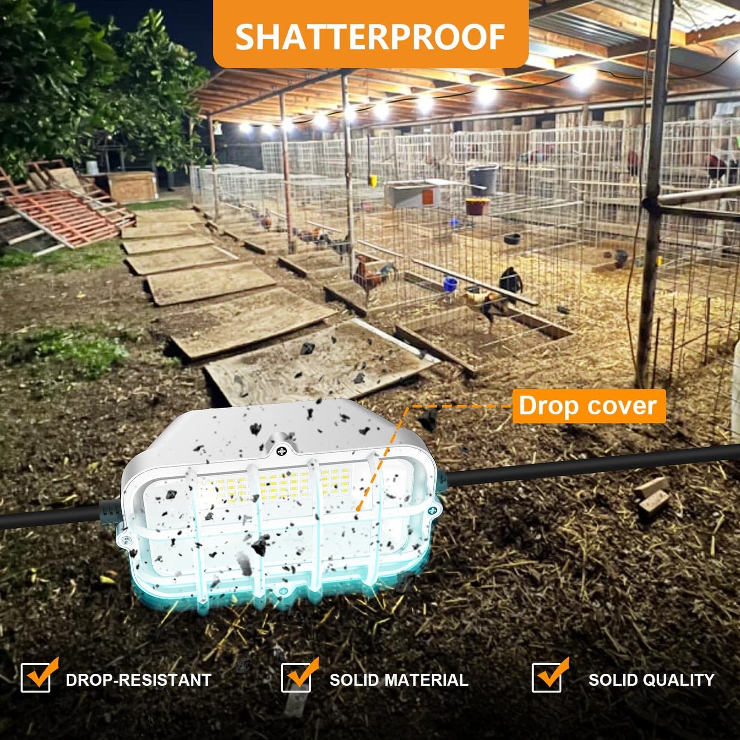 RIUVAO 100ft LED Construction String Lights,Super Bright 300W 30000LM Waterproof IP67 Led String Work Lights, Construction Temporary Lights (Upgrad 100ft-10lights)