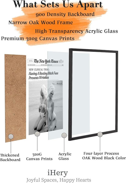 iHery Premium Natural Black Oak Wood Wall Art - Trendy Framed Canvas Decor for Bedroom & Living Room | 12x16in