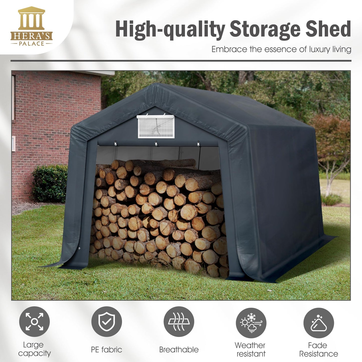 HERA'S PALACE 10x15ft Heavy Duty Carport Storage Shed Outdoor Anti-Snow Portable Canopy Shelter with 2 Doors Garage Tent for Motorcycle Garden Tools