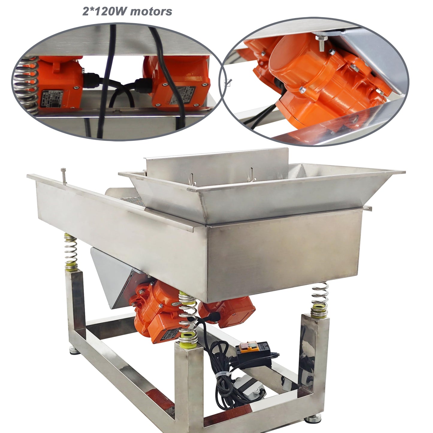TECHTONGDA Straight Vibrating Sieve Screen Shaker Electric Linear Sifter Machine Stainless Steel One Layer Two Motor 10mm Round Hole Screen Size 40 * 13.8inch