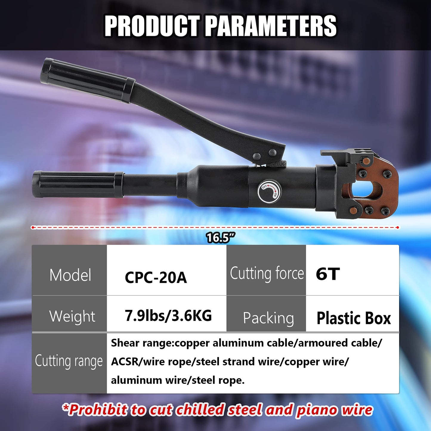 NEWTRY Hydraulic Cable Cutter Hydraulic Rebar Cutter φ25/32” Steel Wire Cutter 60KN Bolt Cutter for Copper Aluminum Cable, Armoured Cable, ACSR, Wire Rope, Steel Strand Wire, Aluminum Wire