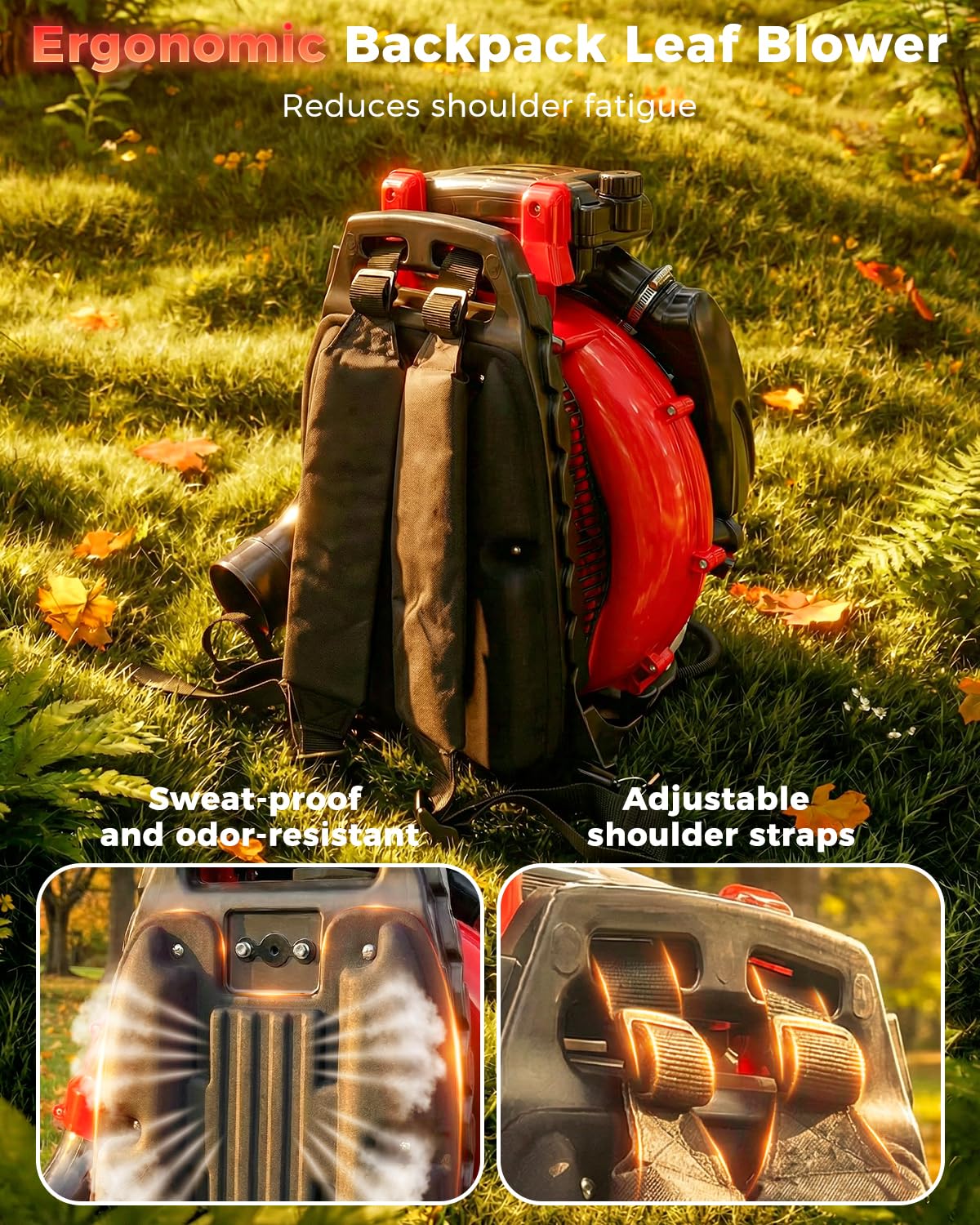 Getell 80cc Gas Backpack Leaf Blower, 900CFM 206MPH 2-Stroke Engine, Heavy-Duty Leaf & Snow Blower for Lawn, Garden & Commercial Use (Red)