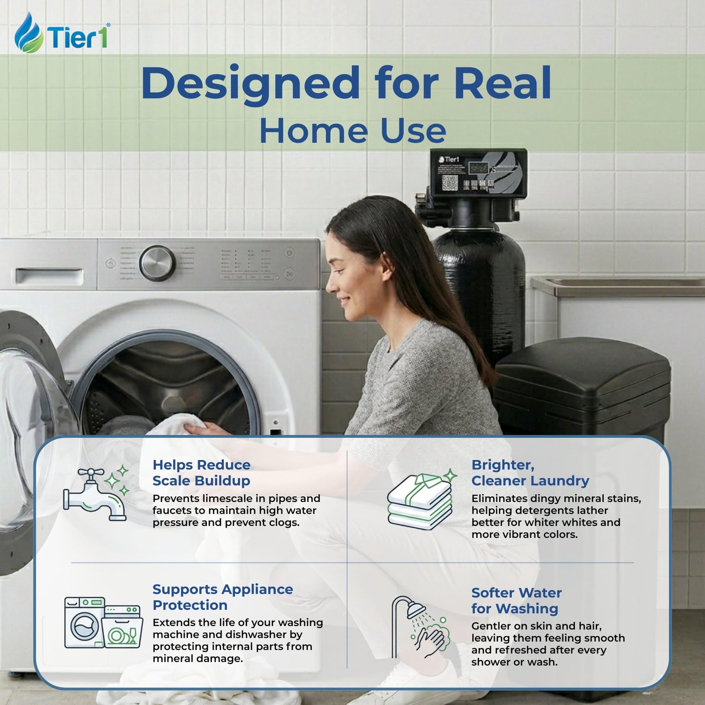 Tier1 Whole House Water Softener System 48,000 Grain Capacity | High Efficiency Design with Ceramic Control Valve | Preloaded 1.5 Cubic Foot Resin Mineral Tank | Home Filtration System