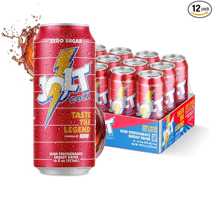 Redcon1 JOLT Cola Energy Drink – 200mg Caffeine, Zero Sugar, 16oz Can – Classic 80s Flavor, Nootropics, B-Vitamins, Metabolism Boost – Performance Energy Beverage (12 Pack)