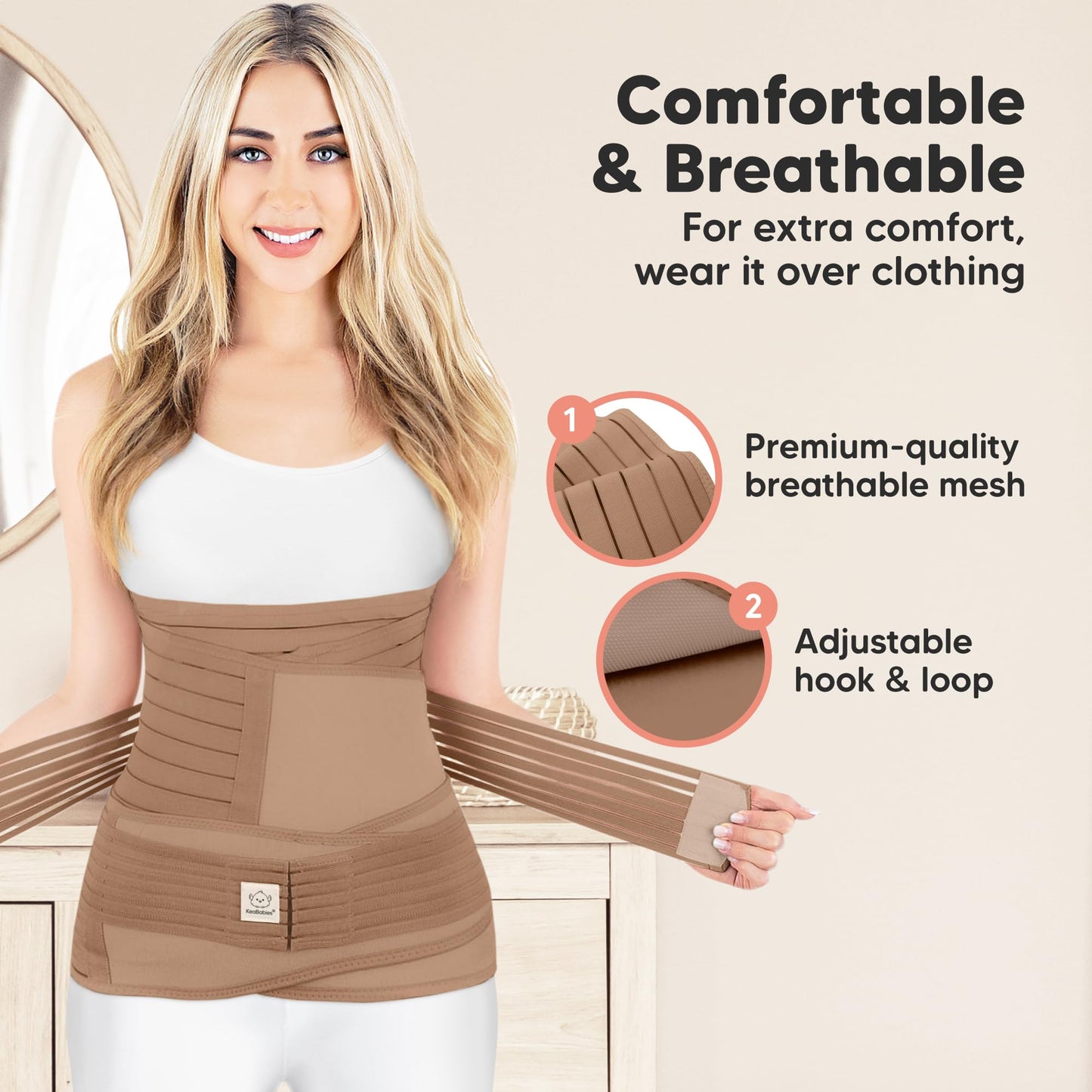 3 in 1 Postpartum Belly Support Recovery Wrap – Postpartum Belly Band, After Birth Brace, Slimming Girdles, Body Shaper Waist Shapewear,Post Surgery Pregnancy Belly Support Band (Warm Tan, M/L)