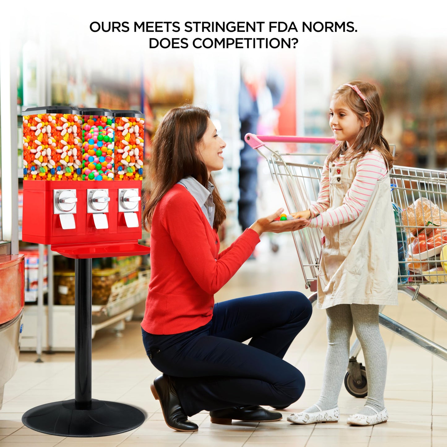 Candy Machine Dispenser Gumball & Candy Vending Machine Supports Large Gum Balls with Coin Operated for Commercial Use Includes Anti Theft Lock Meets FDA Norms