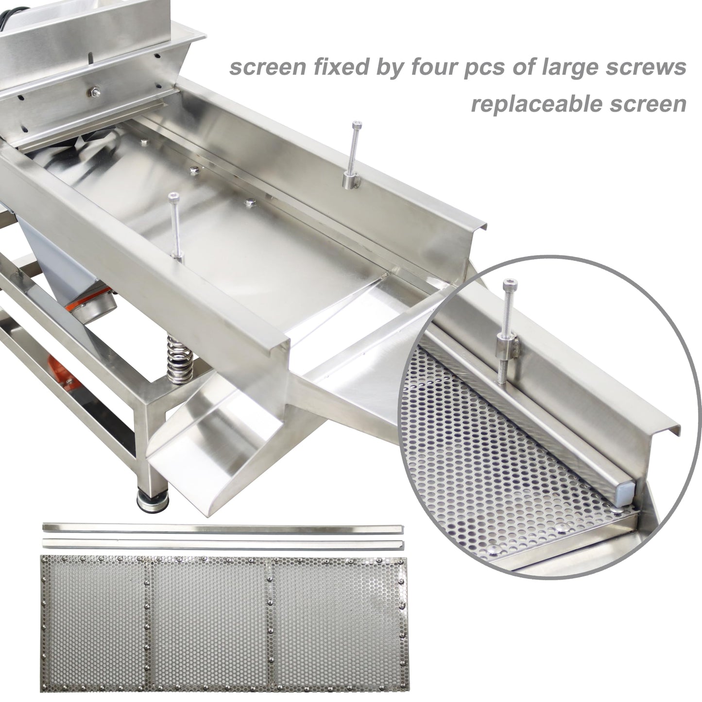 TECHTONGDA Straight Vibrating Sieve Screen Shaker Electric Linear Sifter Machine Stainless Steel One Layer Two Motors 7mm Round Hole Screen Size 11.8×31.5inch 110V