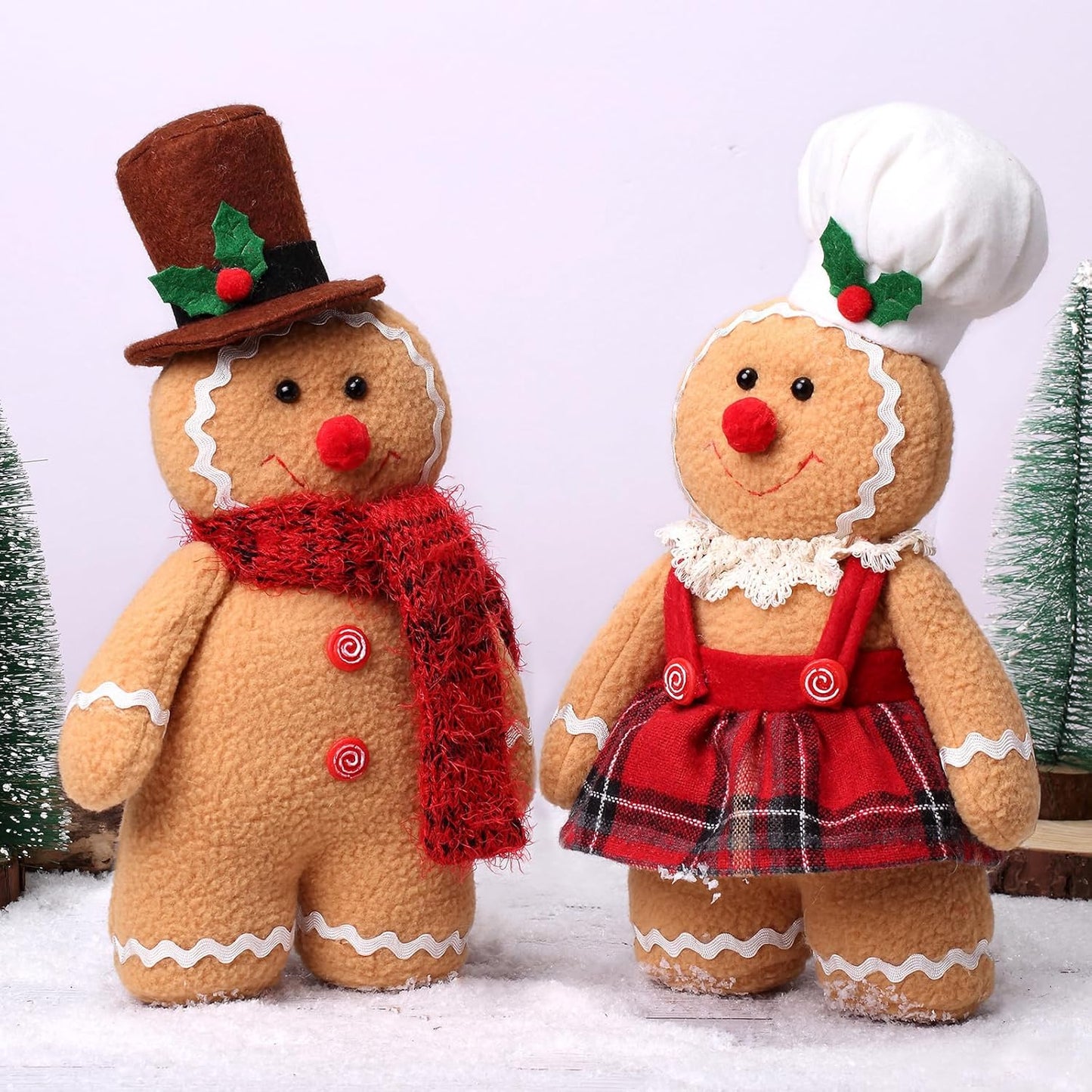 Regine Switzerland Gingerbread Plush Ornaments - 12.6-Inch Stuffed Animal Christmas Decor Gift Set (2-Pack)