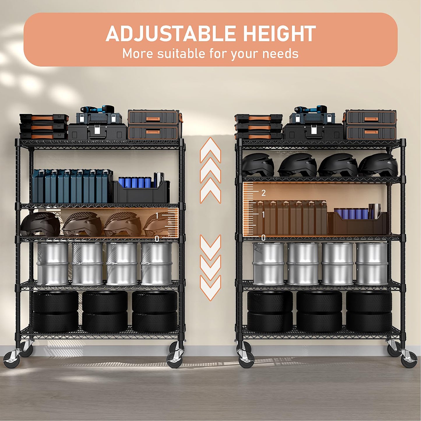 M MZG 53" W Garage Shelving 5 Tier Industrial 2200LBS Metal Shelving Units for Commercial, Basement, Pantry, Warehouse, School, Black Heavy Duty Easy Assembly 53.2" W x 23.6" D x 73.6" H