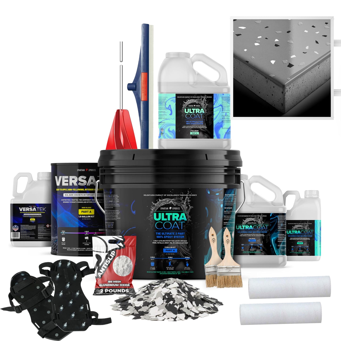Epoxy Floor Kit for Concrete - USA Made - 2X Thicker, Industrial Grade, Residential & Commercial. 300-400 sq ft or 600 sq ft Kits. Many Styles (Medium Gray with Domino Flake, 600 ft²)
