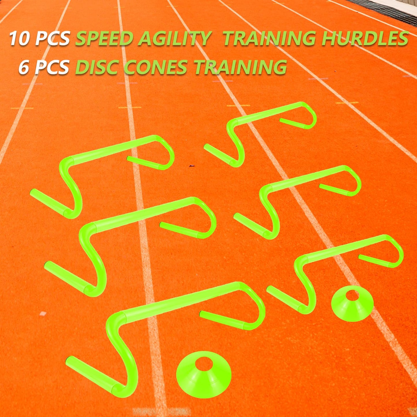 QIJISTORM 10 Pcs 6" Speed Agility Training Hurdles with 6 Marker Cone Durable Detachable Training Equipment Plyometric All Speed Hurdle for Athletes Soccer Basketball Football Practice Green