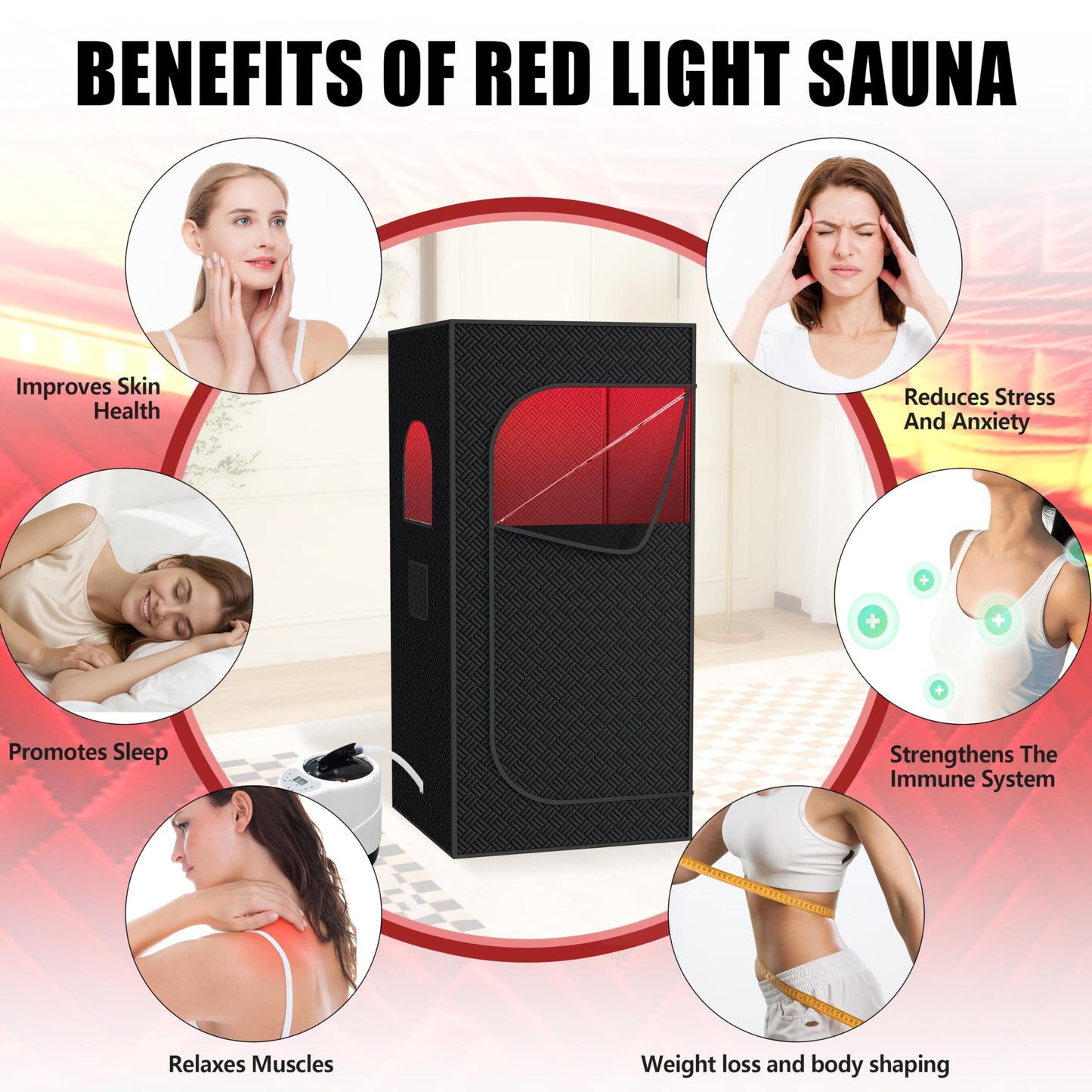 Nirvix Sauna Box, Portable Steam Sauna for Home with 1000W 3L Steamer, 9-Level Temperature Control & Remote, with Foldable Chair, for Relaxation, Detox & Indoor/Outdoor Use (Infrared Red Light Sauna)