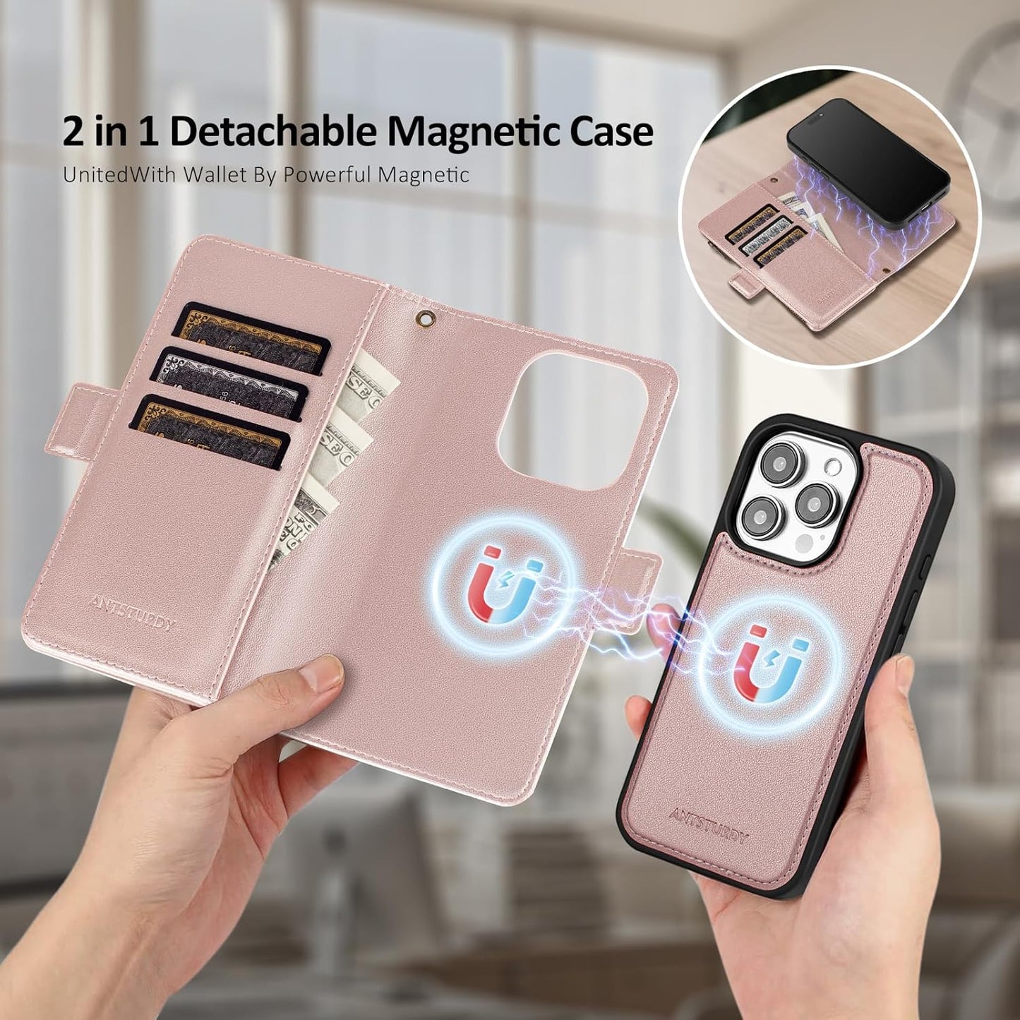Antsturdy 2 1 12 6.1"/12 Compatible with Magsafe Magnetic in Detachable iPhone Pro Wallet Case with Credit Card Holder