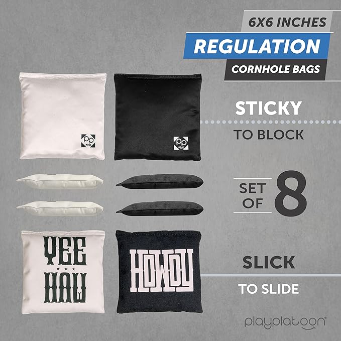 Professional Cornhole Bags - Set of 8 Regulation All Weather Double Sided - Sticky Side/Slick Side Bean Bags for Pro Corn Hole Game