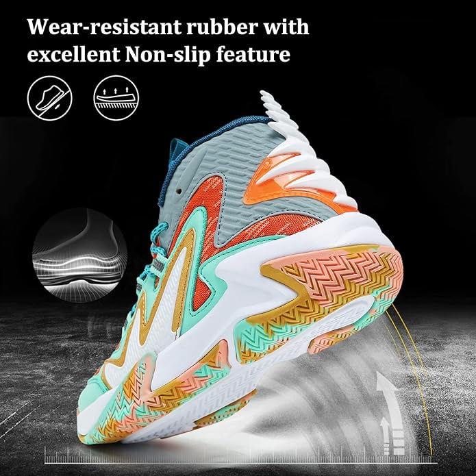 VITUOFLY Kids Basketball Shoes Boys Air Cushion Sneakers Girls Mid Top School Hoops Shoes Non-Slip Outdoor Sports Running Gym Comfortable Durable Little Kid/Big Kid