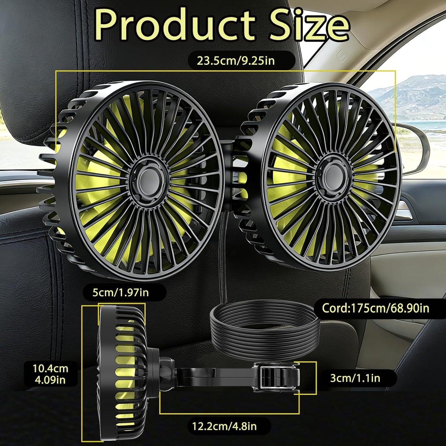 Car Backseat Fan for Backseat Kids, Dual Head Usb Car Headrest Fan for Car Backseat Kids (No Battery)