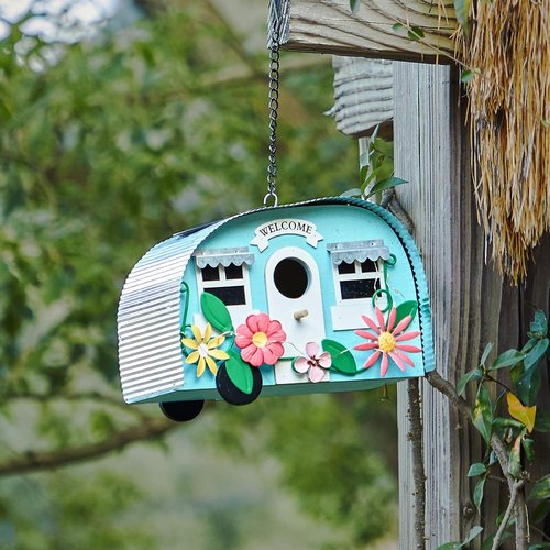 BAYN Decorative Bird House - Solar-Powered LED String Lights | Handcrafted Hummingbird Nest Garden Decor