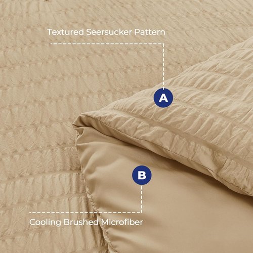 HYMOKEGE Twin Comforter Set - All Season Luxury 5-Piece Bedding in Khaki | Seersucker Design