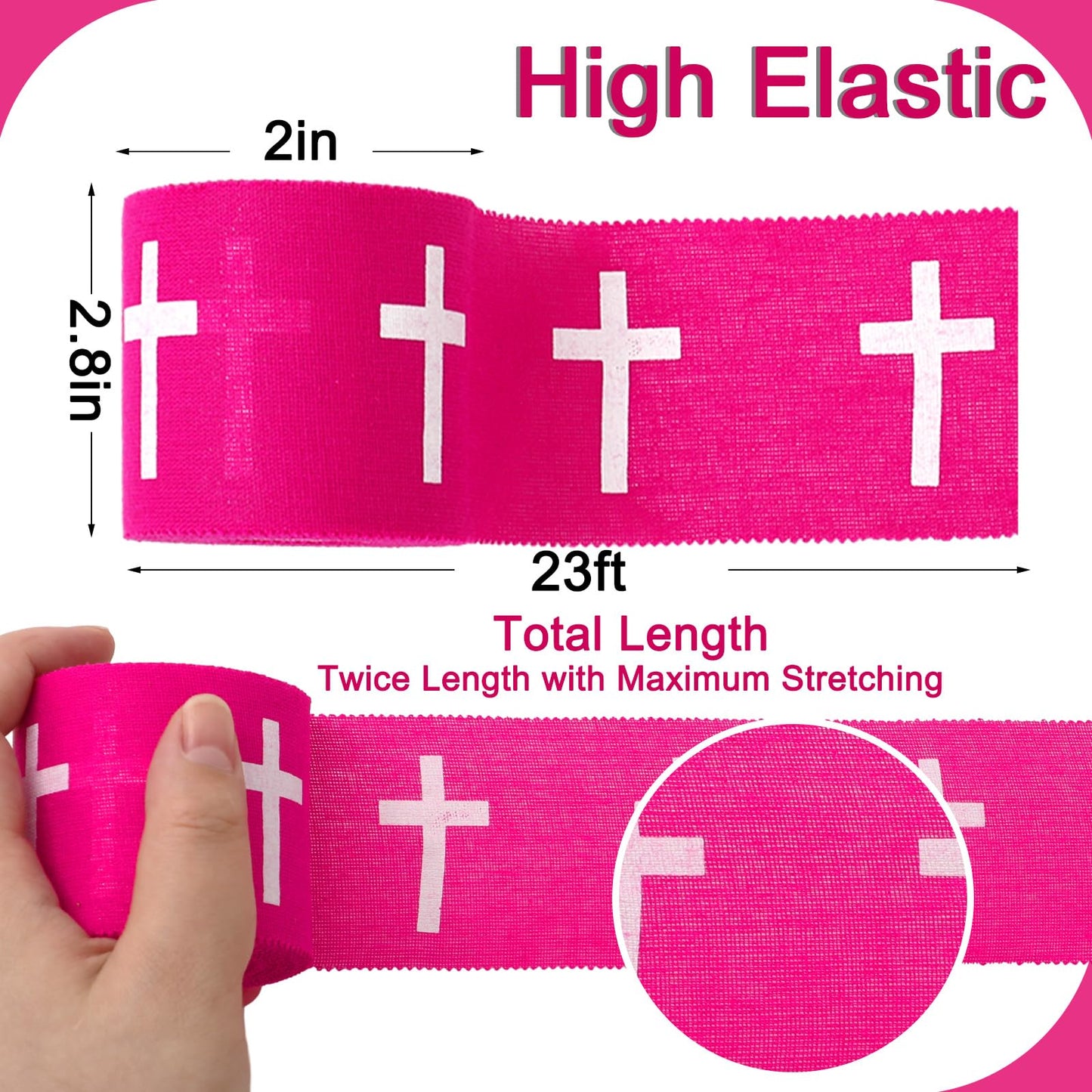 JarThenaAMCS 6 Rolls Christian Athletic Tapes Hot Pink Cross Sport Tapes First Aid Injury Wrap for Soccer Football Baseball Gymnastics Boxing Trainers Church Gifts, 2 Inch x 23 Ft
