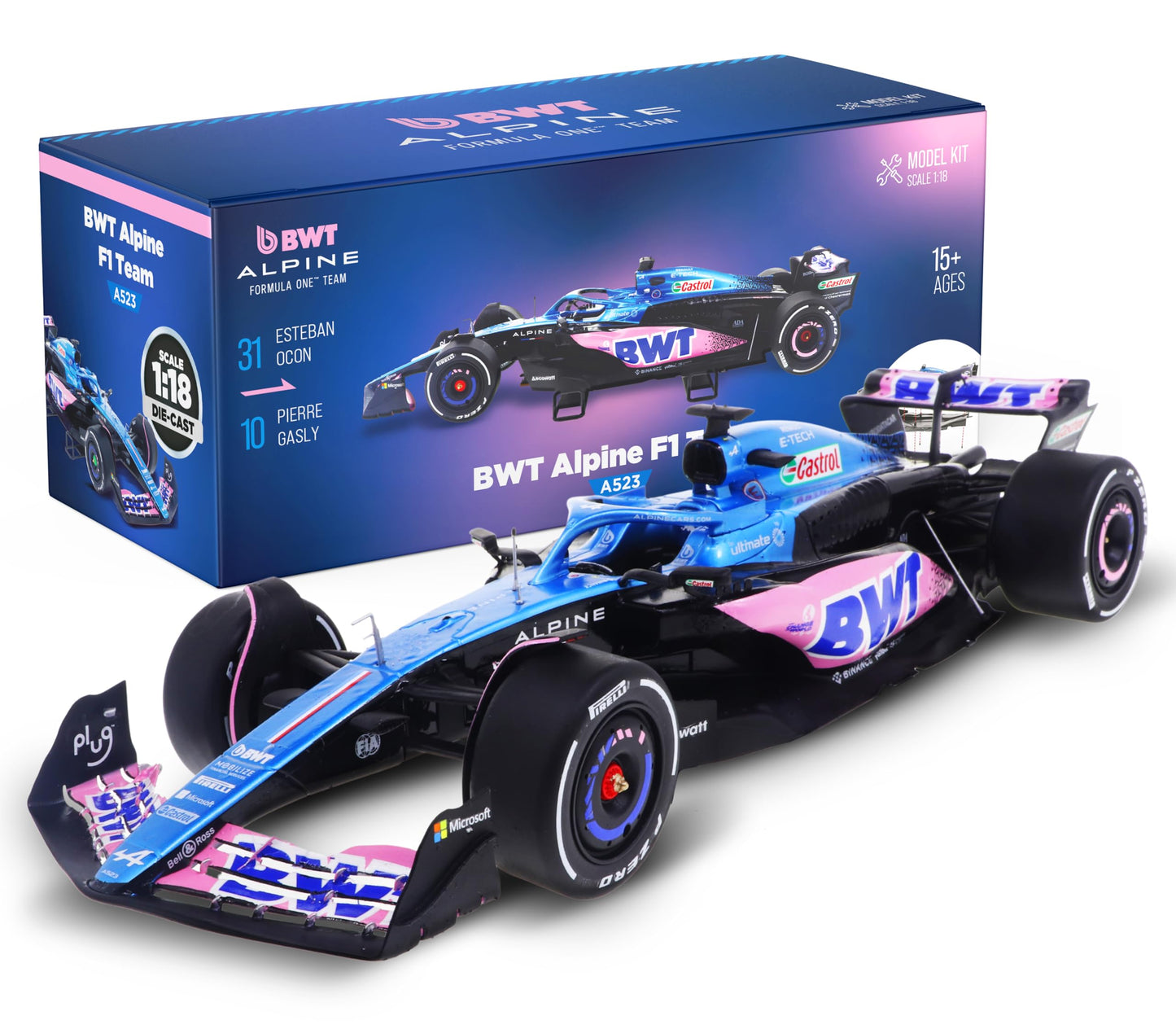 LUPPA Formula 1 ALP A523 Model kit - 1:18 Scale Racing F1 ALP A523 Model Inspired by Pierre Gasly & Esteban Ocon l Building kit, Collectible diecast, 140 Pieces