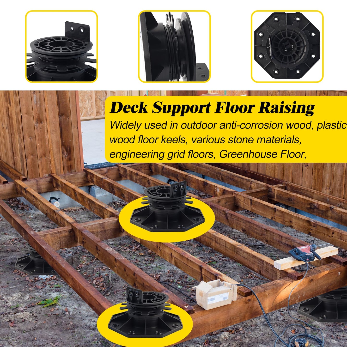 26-Pack Adjustable Pedestal for Tiles, Decking, Pavers - 40-70mm Height Range - Plastic Decking Supports - Effortless Leveling & Drainage - Deck Foundation Base Flooring Platform Joist Beams Support