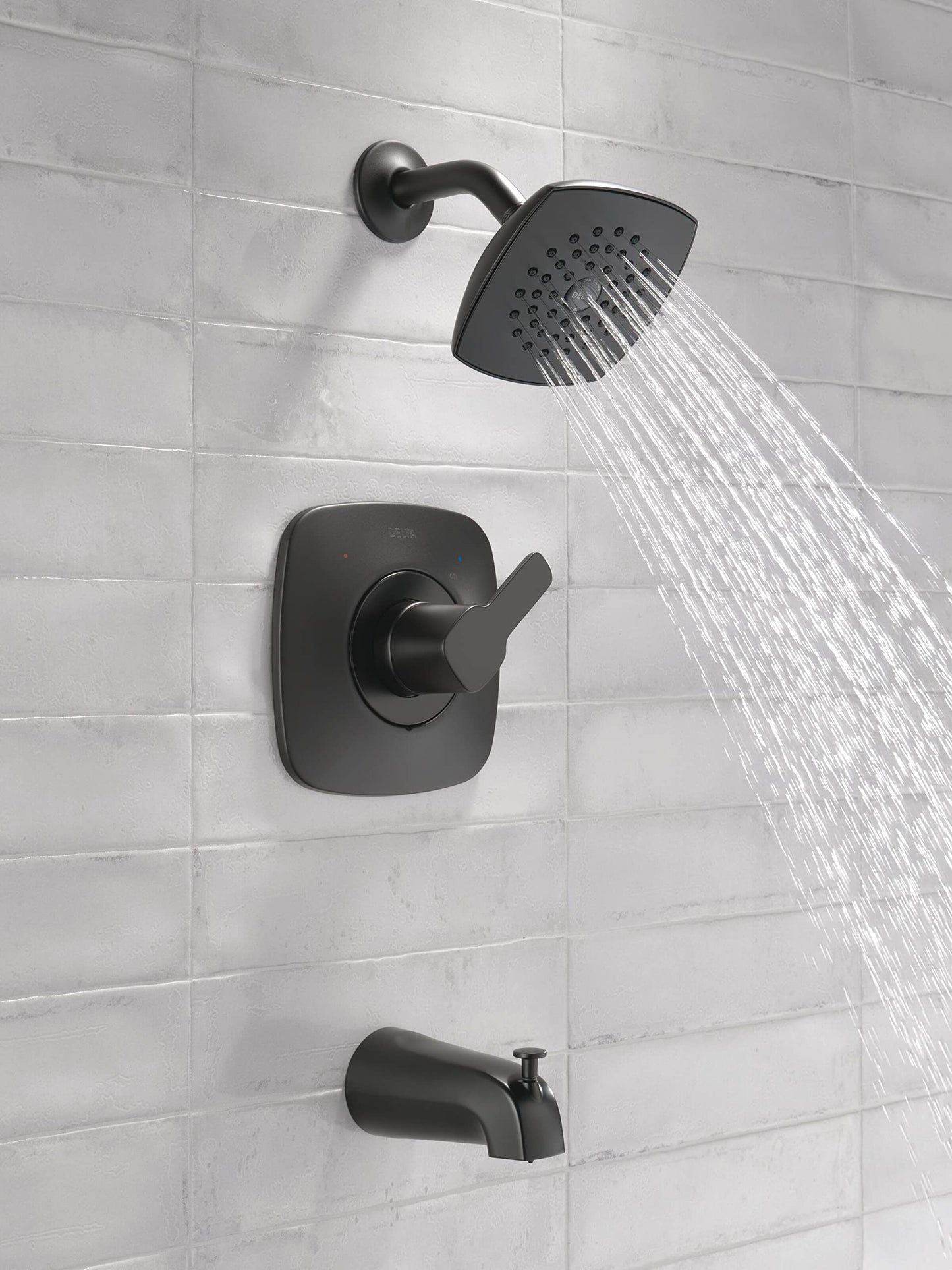 Delta Faucet Modern 14 Series Matte Black Shower Faucet, Tub and Shower Trim Kit with Single-Spray Touch-Clean Black Shower Head, Matte Black T144339-BL-PP (Valve Not Included)