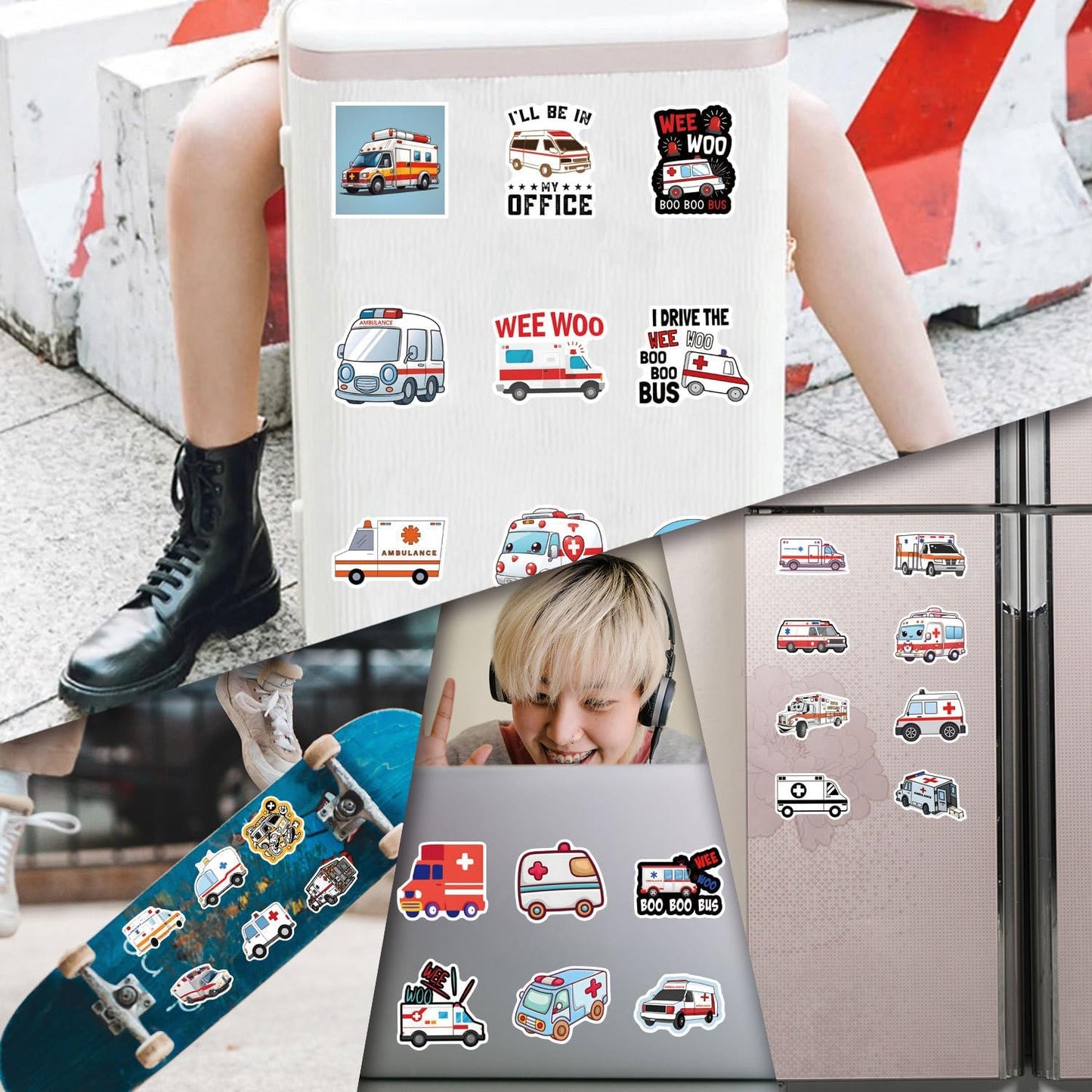 DEVMGRA 56Pcs Pack Ambulance Stickers Decals for Kids Paramedic Medical Stickers Waterproof Vinyl Water Bottle Sticker