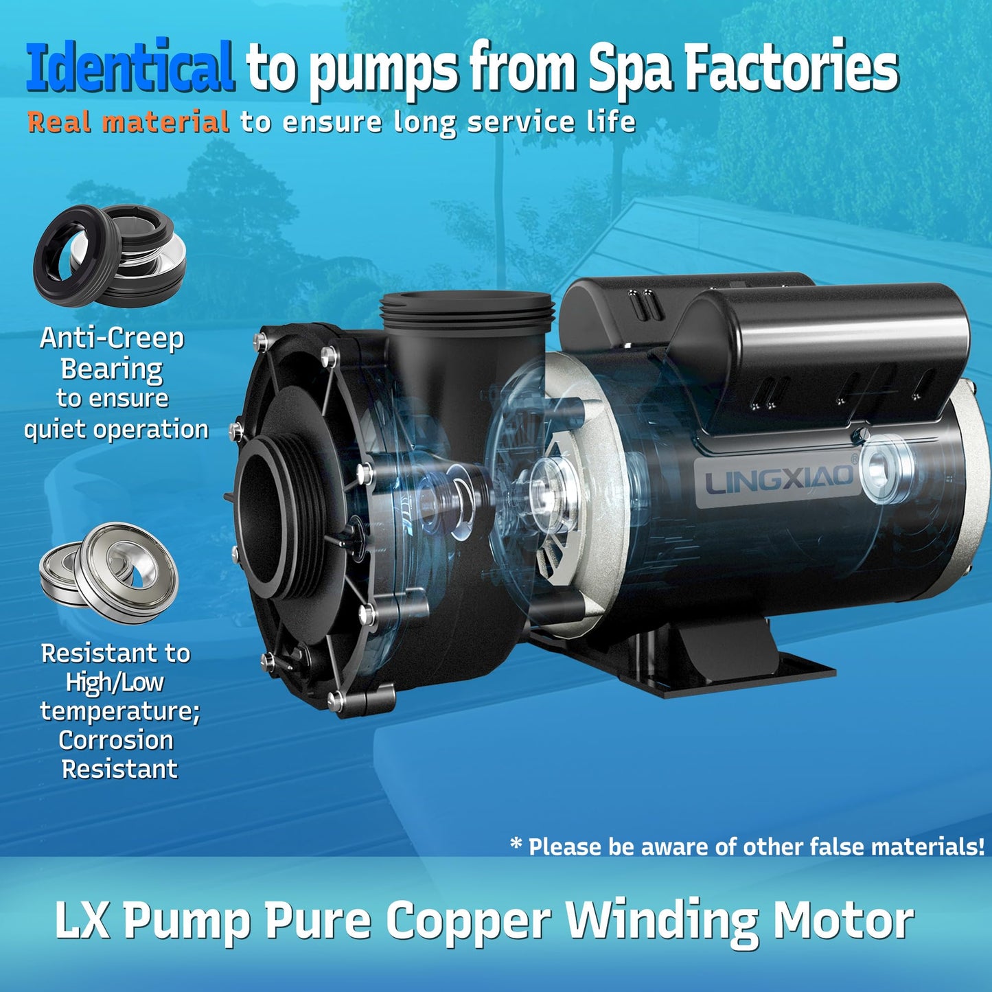 LINGXIAO SPA Pump, 2HP Hot Tub Pump - 2 Speed LX SPA Motor 115V/60HZ, 2" Port - 48 Frame (Model: 48WUA1501C-II)