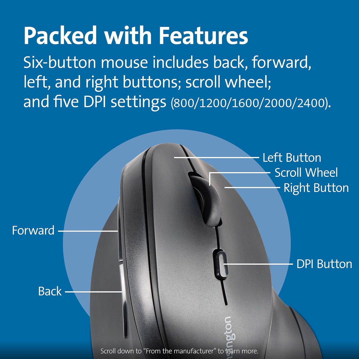 Kensington (K75575WW), Ergonomic Vertical Wireless Mouse Grey/Black