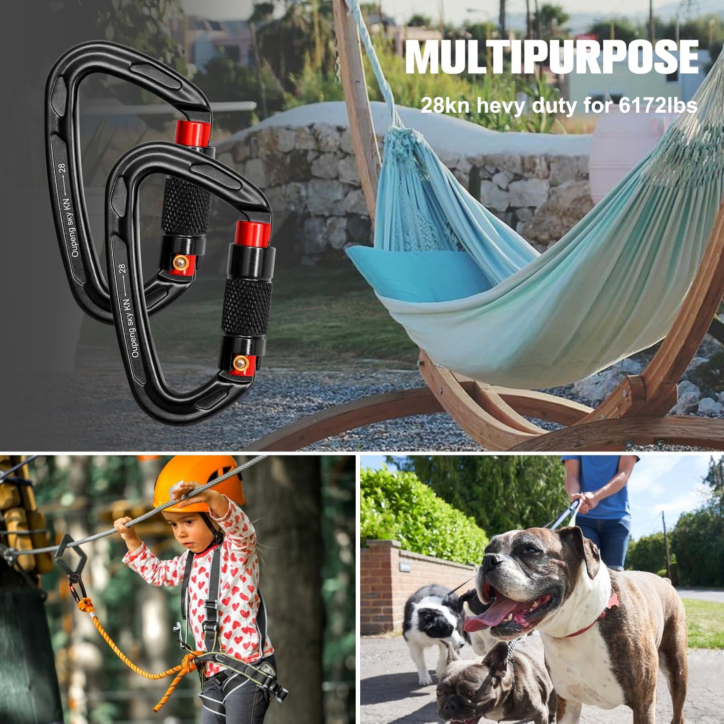Auto Locking Carabiner Clips - 28KN (6172lbs) Heavy Duty Caribeaners ，4PCS Large Carabiner Clip for Keychains，Hammock，Camping, Gym, Hiking, Outdoor ，Dog Leash