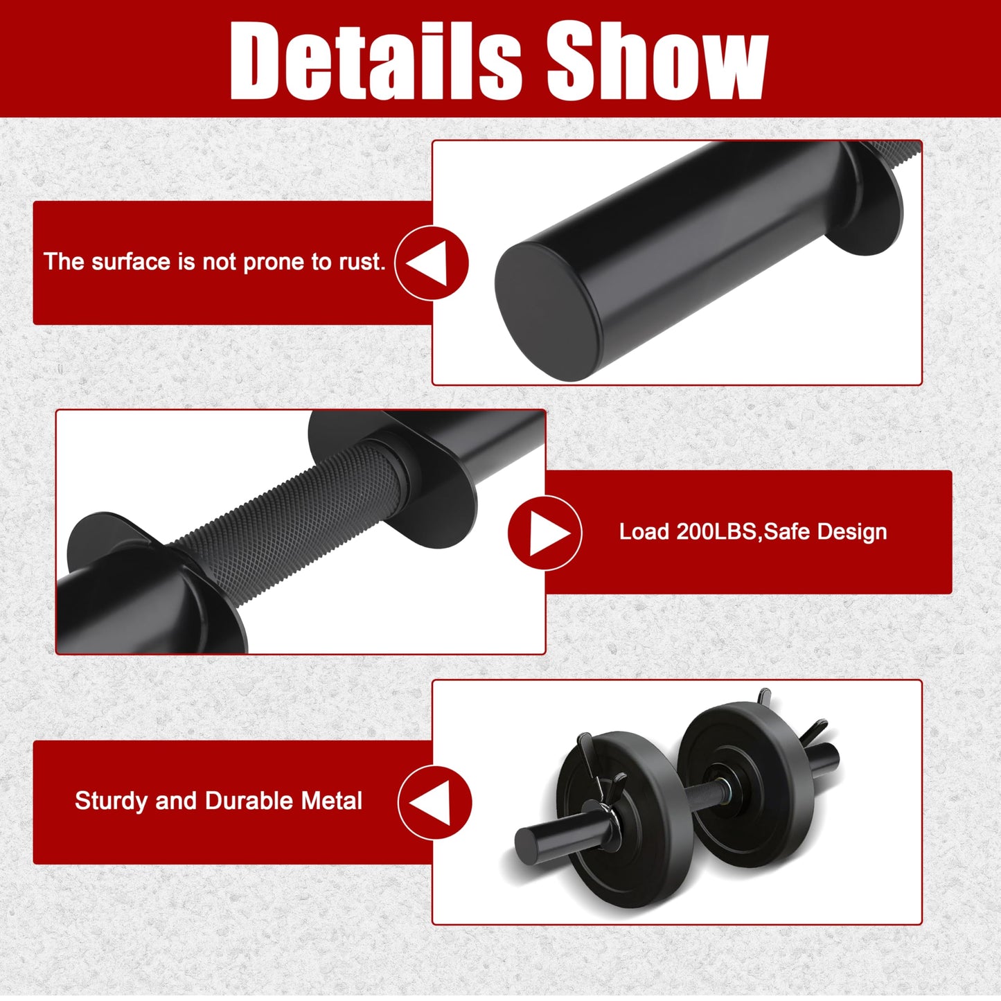 Pair of 16" Olympic Dumbbell Handles for 2-Inch Plates, Loadable Dumbbell Bars with Knurled Rubber Grips for Home Gym Strength Training